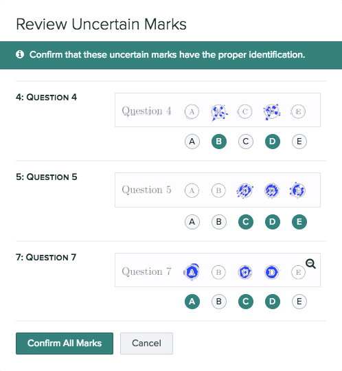 Uncertain student marks need to be manually reviewed to ensure they are graded correctly.