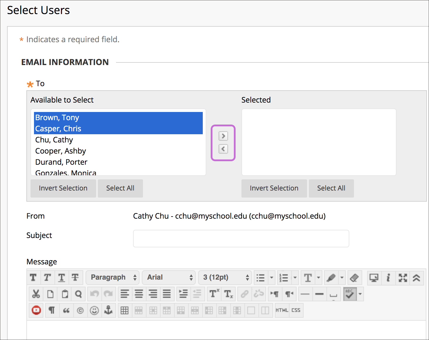 Preview of Course-Wide Email