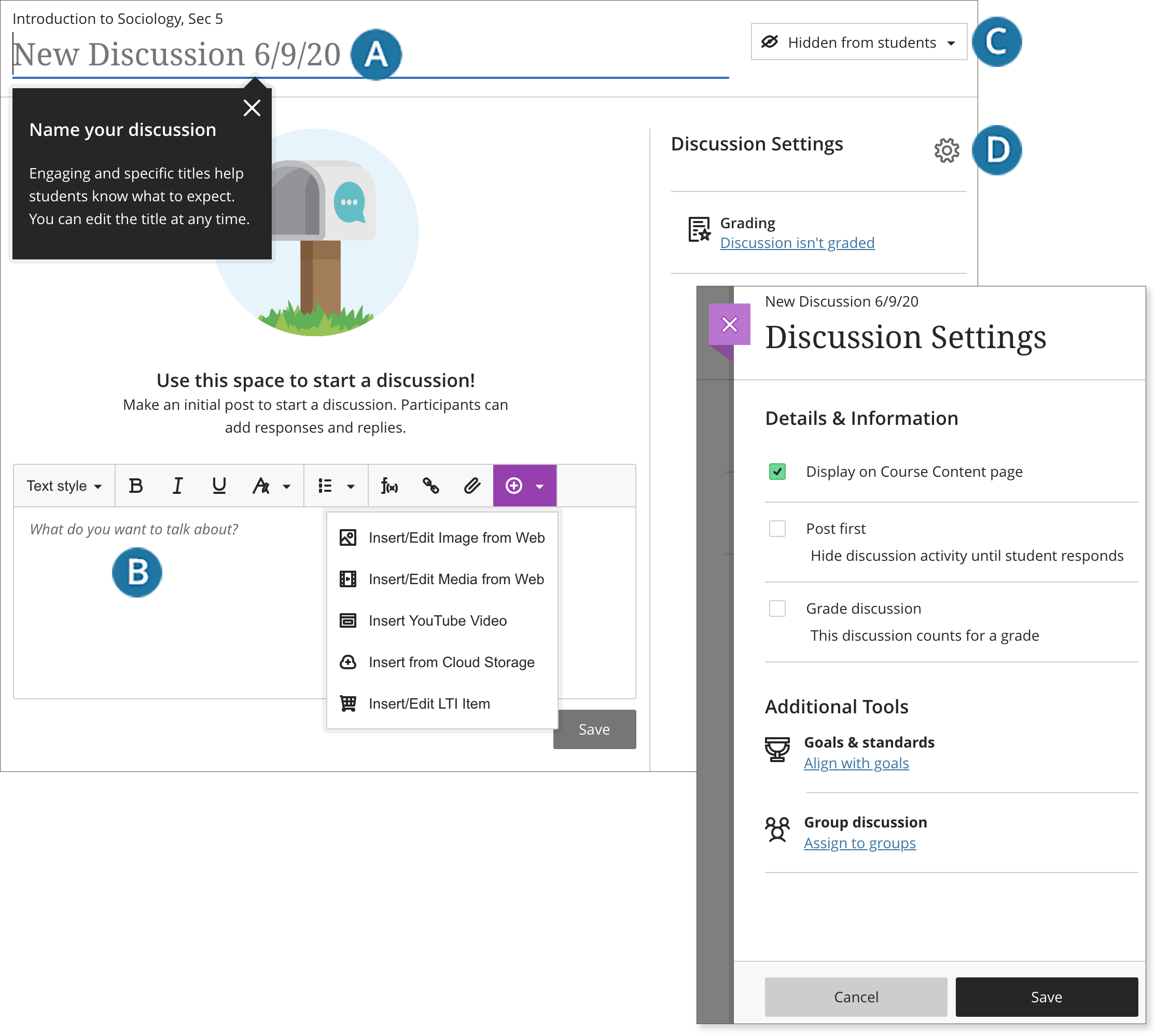Preview of Discussion Settings panel