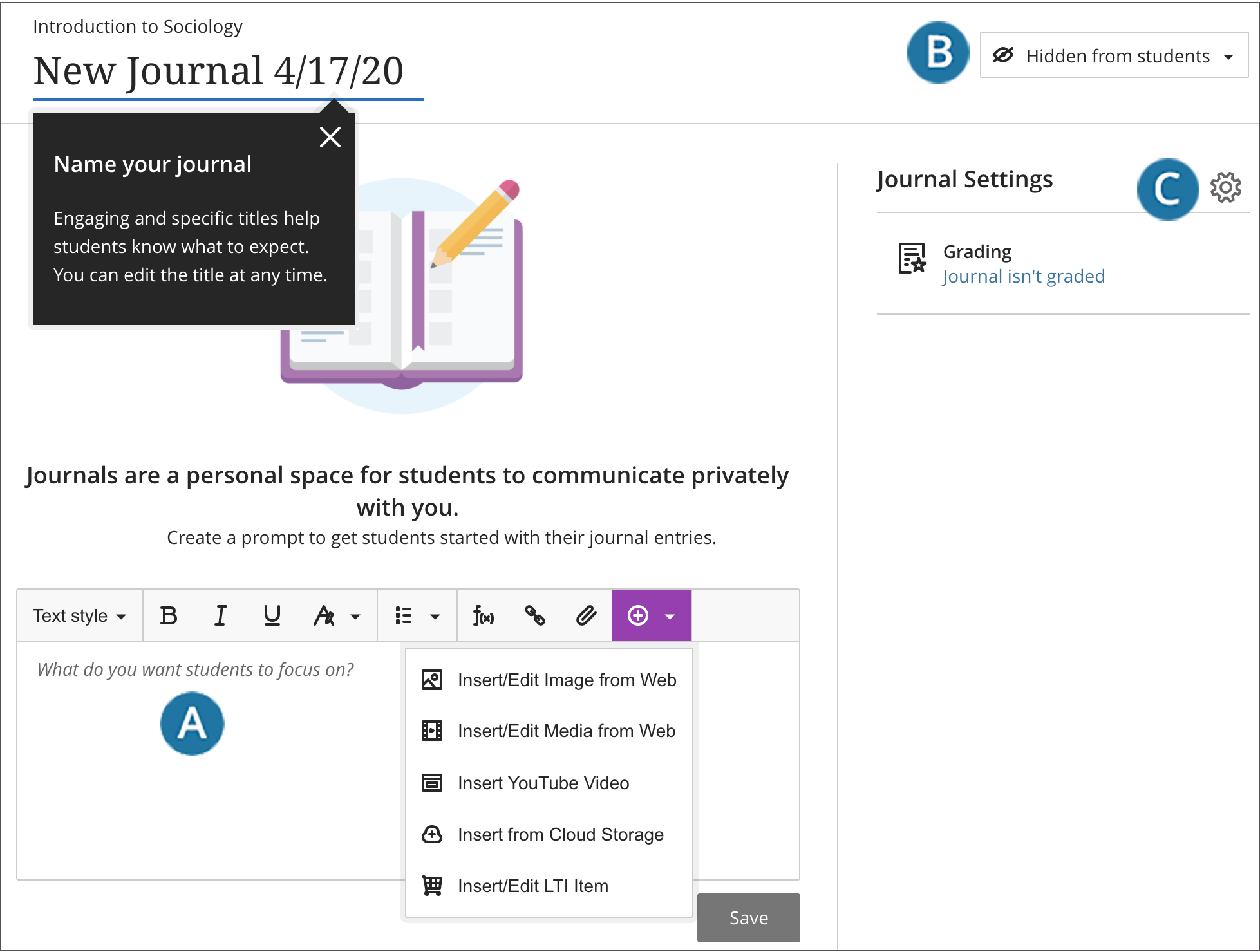 Preview on how to add a journal