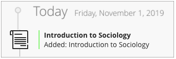 New assignment notification displayed in the activity stream of the Student's view.