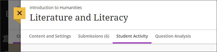 Screenshot of the Student Activity tab selected on an assessment