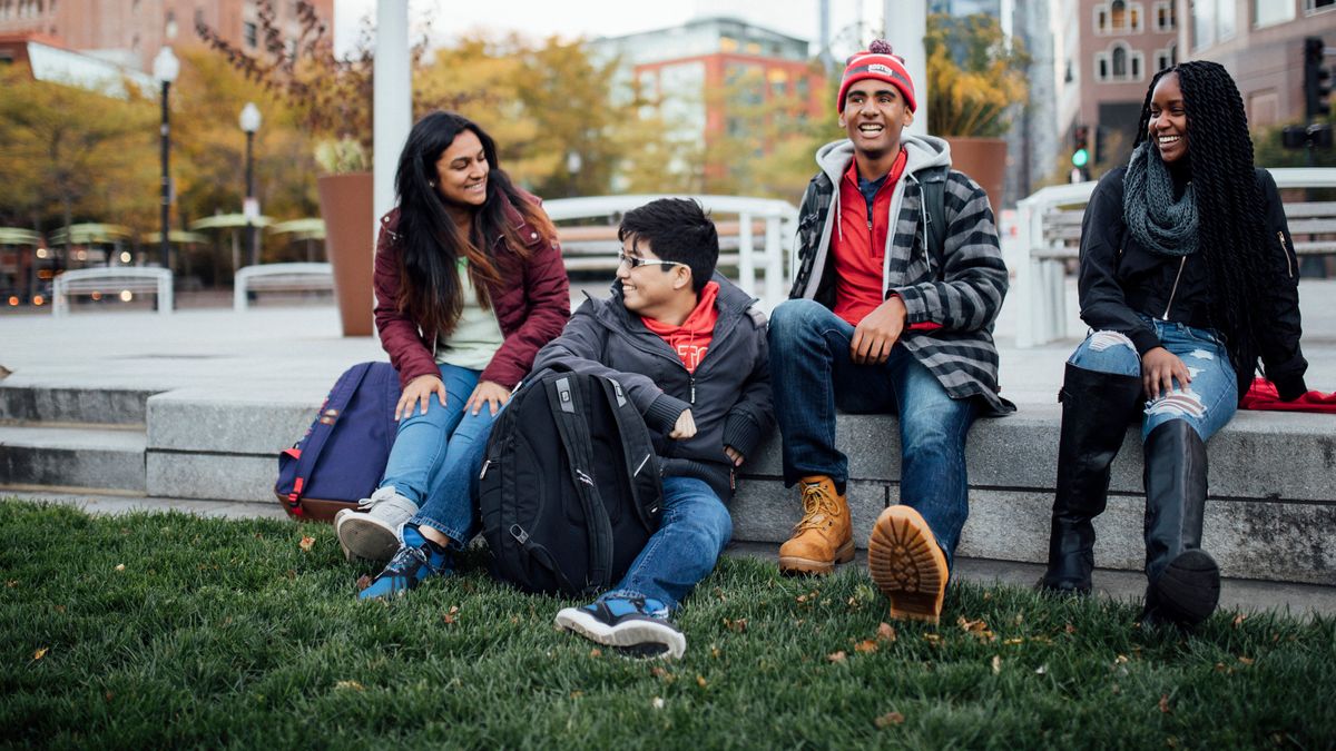 BU students enjoy the Rose Fitzgerald Kennedy Greenway in Boston.