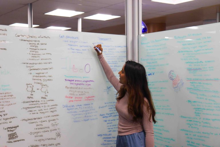 Student writing on whiteboard