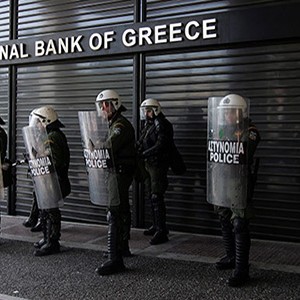 Police guarding a greek bank