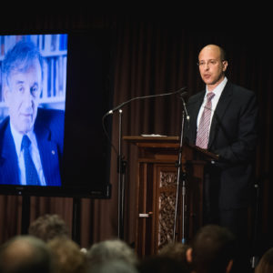 Elisha Wiesel speaks about his father during the Alumni Weekend event "In Memory of Elie Wiesel: A Day of Learning & Celebration"