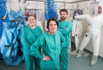 Biosafety Level 4 (BSL-4) researchers at Boston University's National Emerging Infectious Diseases Laboratories (NEIDL) Judith Olejnik, Elke Mühlberger, and Adam Hume