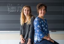 Madeline Bucci (CFA’19,’20) (left) researched a teaching method that stresses respect rather than aptitude, mentored by Karin Hendricks, a CFA assistant professor of music. Photo by Cydney Scott