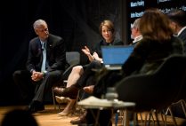 Massachusetts Governor Charlie Baker (left) and Attorney General Maura Healey, two speakers at the SPH Dean’s Forum Tackling Gun Violence on March 11 at WBUR’s CitySpace.