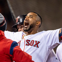 Eduardo Nunez after hitting a three-run home run during game one of the 2018 World Series.