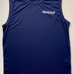 Mens Navy Sleeveless Workout Shirt with "It Starts Here" Logo in White