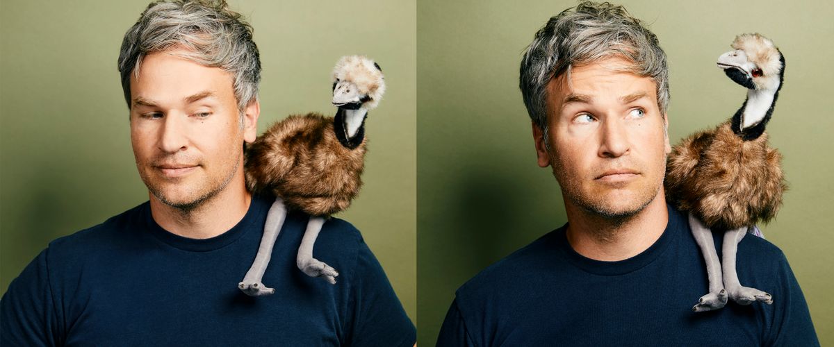 Actor David Hoffman with a stuffed emu