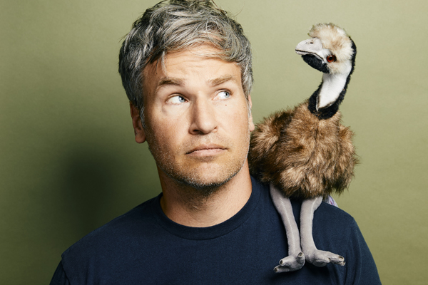 Actor David Hoffman with a stuffed emu