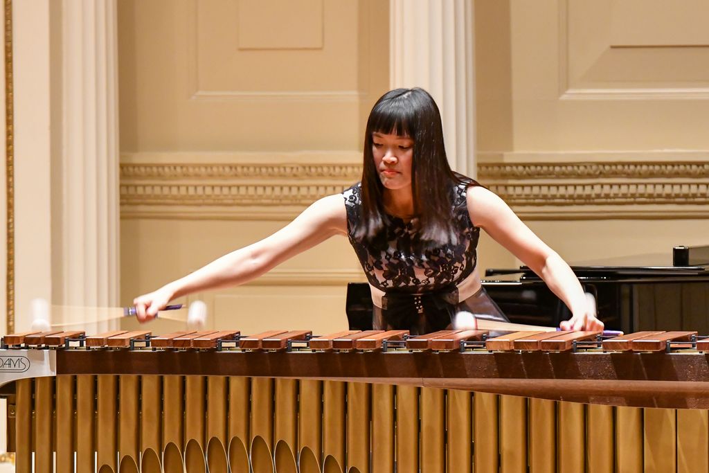 Marimba player on stage at Weill Recital Hall at Carnegie Hall