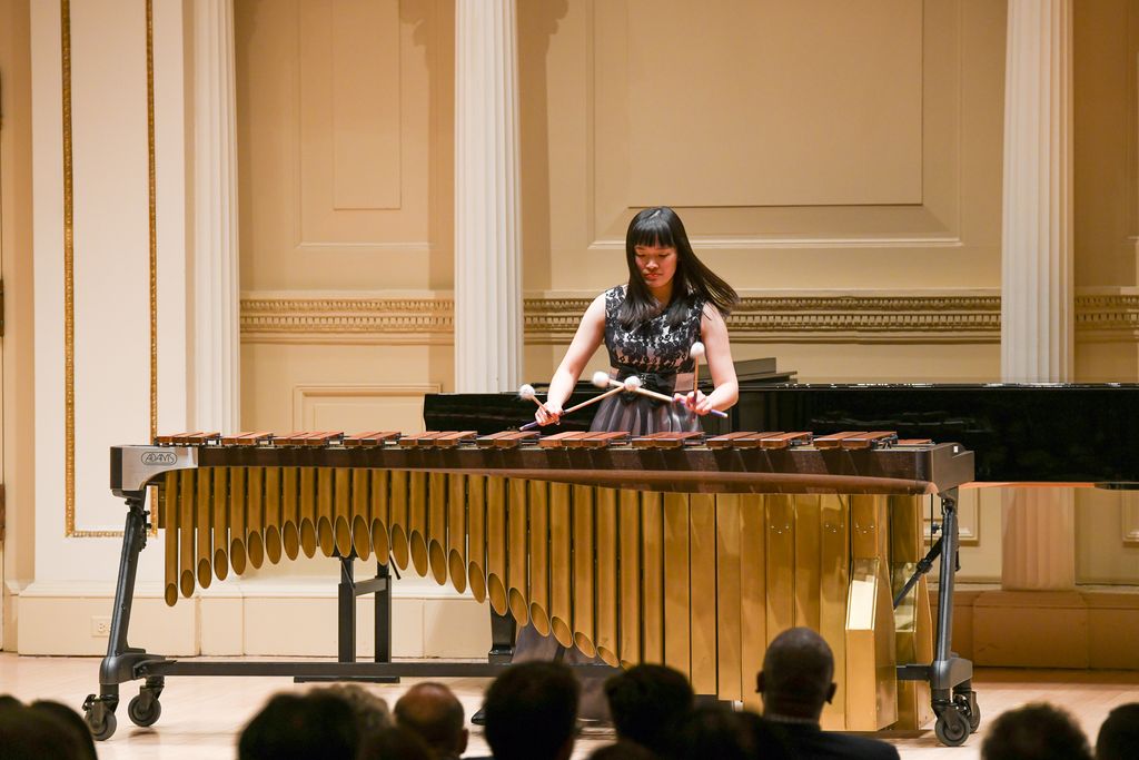 Marimba player on stage at Weill Recital Hall at Carnegie Hall