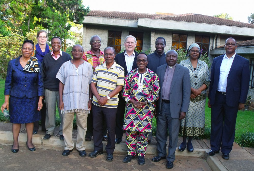 (From left to right) Madipoane Masenya (South Africa), Michele Sigg, James Amanze (Malawi/Botswana), Edison Kalengyo (Uganda), Thomas Oduro (Ghana), Jesse Mugambi (Kenya), Jon Bonk, Deji Ayegboyin (Nigeria/Ghana), Jean-Claude Loba Mkole (DRC), Gabriel Allen (Gambia), Philomena Mwaura (Kenya), Fr. Evangelos Thiani (Kenya)