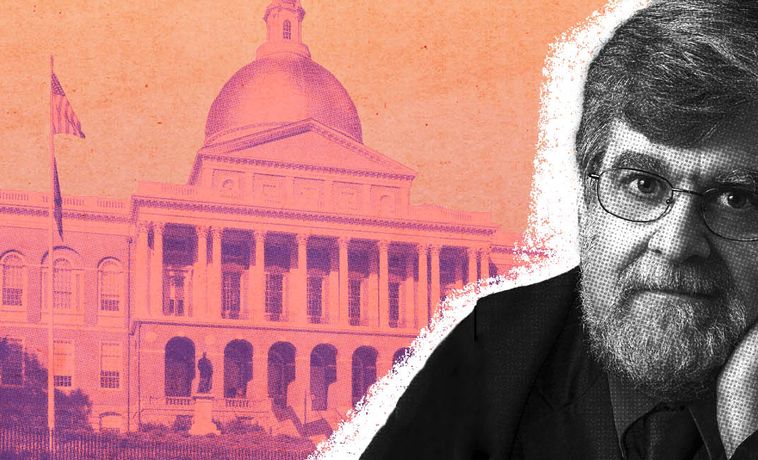 Halftone composite image of the Massachusetts Statehouse and professor Jerry Berger.
