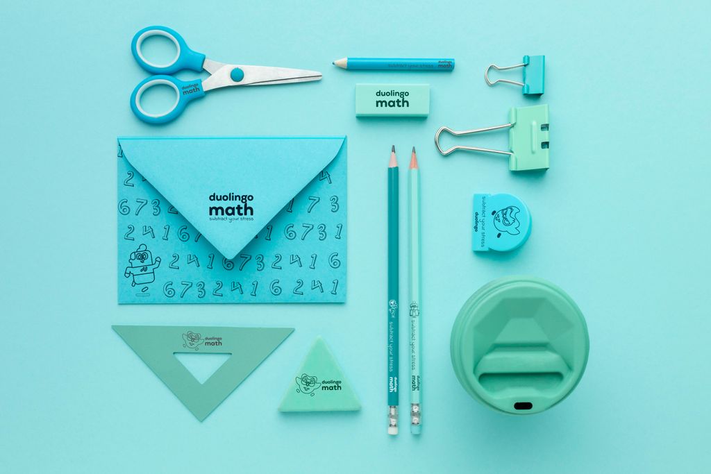 Proposed stationary for the "Duolingo Math: Subtract Your Stress" campaign created by Nupur Dutta Chowdhury and Virginia Bonilla.