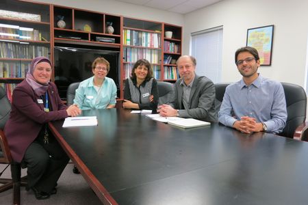 Ahmet and Bob's visit to the New Horizons Islamic school in Pasadena, California. New Horizons is an award-winning elementary and middle school, active in inter-faith affairs, and recognized as a "Blue Ribbon School" by the U.S. Department of Education. Left to right: Ms. Amira Al-Sarraf, School Head and Middle-School Director; Ms. Kim Budge, Lower School Director; Ms. Nahid Ansari, Technology Director and Assistant Middle School Director; Bob and Ahmet.