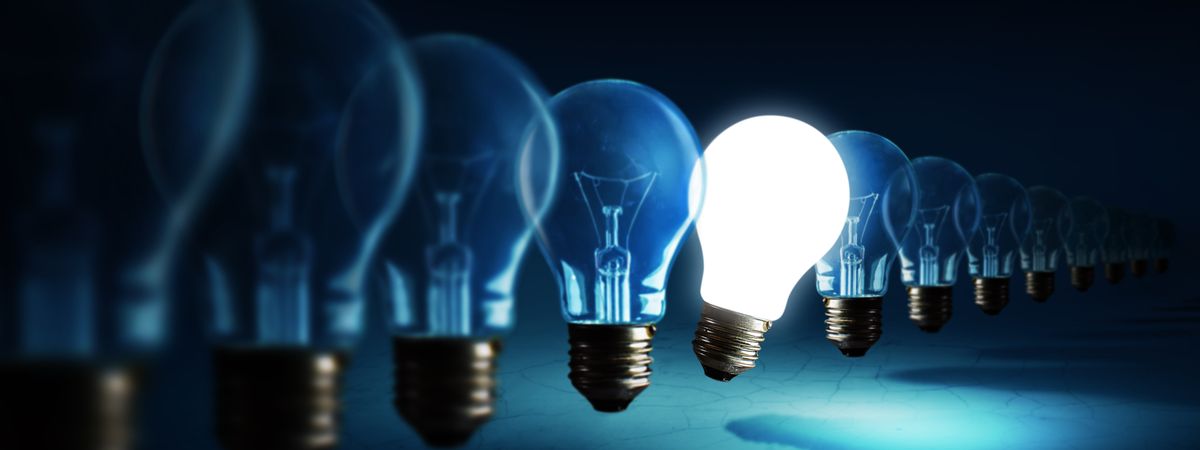 10 Light Bulbs with Fifth Light Bulb Illuminated