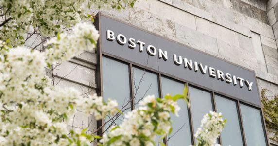 Boston University Campus with blooming tree