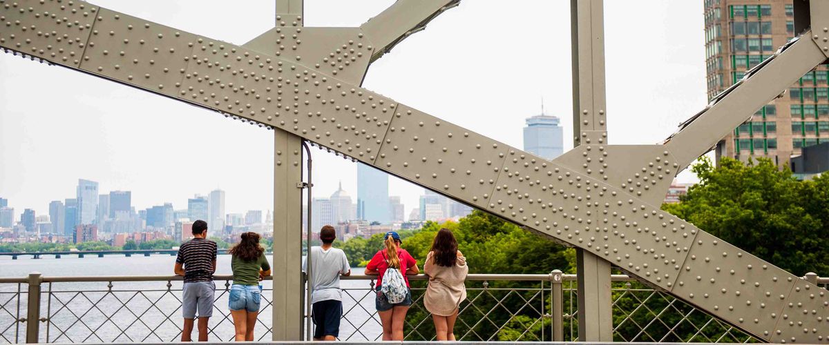 BU campus students on bridge banner