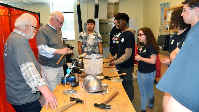 Students participate in the Spartan materials forming module during 2018 ASM Materials Experience New England.