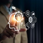 Man pointing to AI hologram
