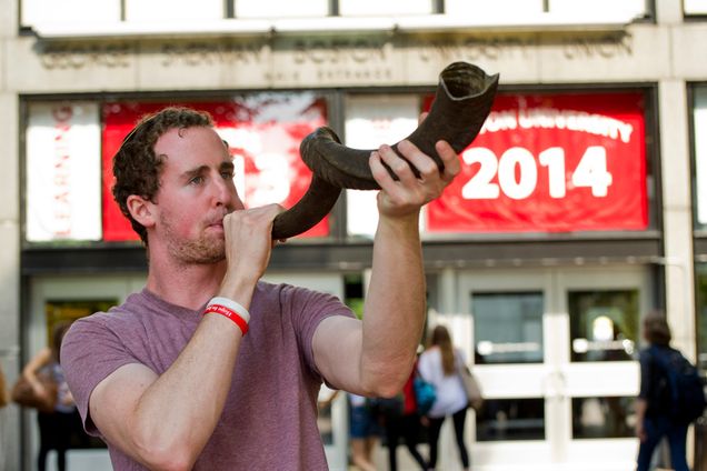 Blowing the Shofar to commemorate Rosh Hashanah