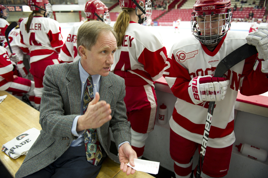Brian Durocher coaching Brian Durocher, BU Terriers women's hockey, hockey east