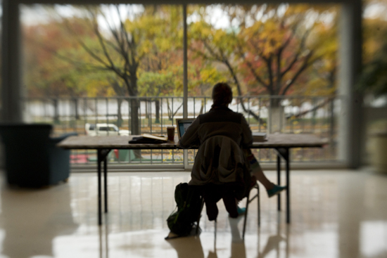 Studying for finals Boston University BU, sunrise yoga, stress reduction finals week