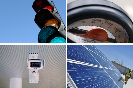 Boston University BU, College of Engineering ENG professor of electrical and computer, Division of Systems Engineering, Christos Cassandras, building smarter cities, traffic light, parking meter, security camera, solar panel, photovoltaic units