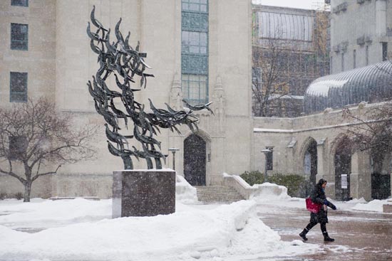 Boston University BU, Marsh Plaza, snow