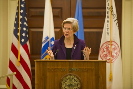 Boston University BU, United States US demogratic senator Elizabeth Warren, education loan reform, academic research funding