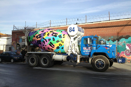 Andrea Bergart, Cheetah Print Cement Truck, cement truck mural, cement truck art