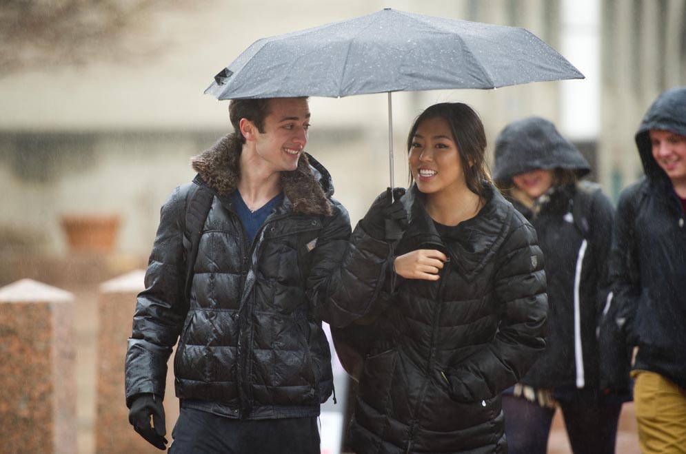 Boston University BU, Marsh Plaza, rain