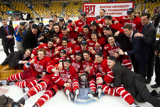 BU Terriers celebrate winning the 2015 Beanpot Tournament