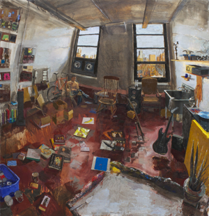 Freddy LaFarge as Gabriel (2014), oil on linen, by Gideon Bok, is one of a series of paintings depicting the artist’s studios. 