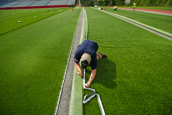 New turf on Boston University's Nickerson Field 2015