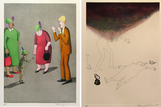 Untitled, Image #5 and Untitled, Image #6, (2006), hard ground etching, spit bite aquatint, by Benny Andrews. Courtesy of Wingate Studio  