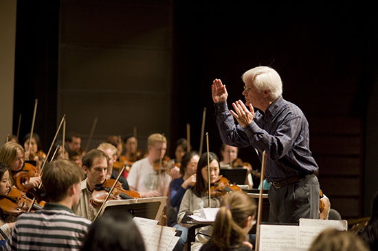 This evening marks the final CFA Symphony Hall concert with David Hoose at the podium. The departing professor of music and director of orchestral activities will conduct the BU Symphony Orchestra and Symphonic Chorus in a performance of Igor Stravinsky’s Perséphone. Photo by Kalman Zabarsky