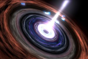 artisitic rendering of a Blazar in a Super Massive Black Hole