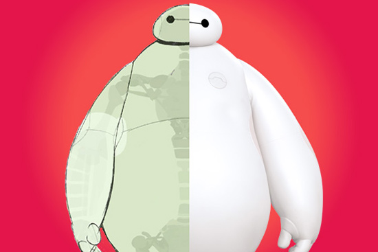 sketch to final design comparison of the main character from the movie Big Hero 6