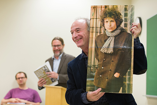 Kevin Barents (left) and Jeremy Yudkin in front of Bob Dylan class