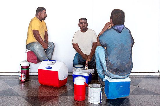 Shot of Laborers at Lunch installation