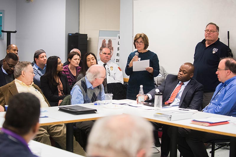 Gloria Waters, Vice President and Associate Provost for Research at Boston University, speaks during a meeting of the Boston Biosafety Committee to consider a request by Boston University National Emerging Infectious Diseases Laboratories (NEIDL) for permission to conduct Biosafety Level 4 research at the facility