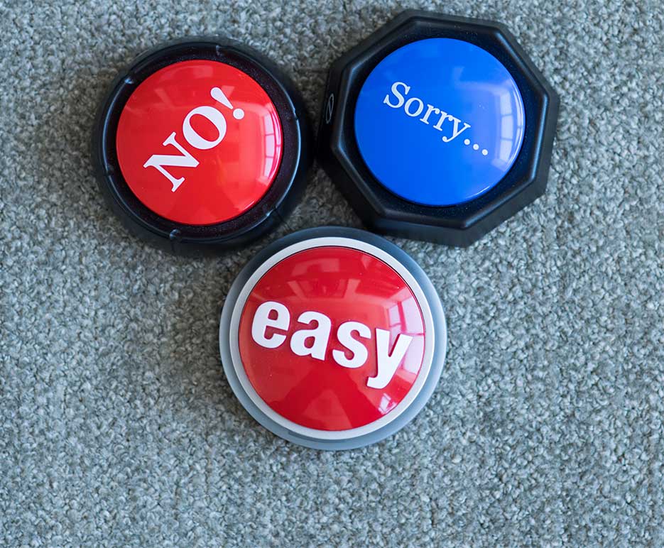 Phrase buttons in the office of Boston University School of Law Dean Maureen O'Rourke