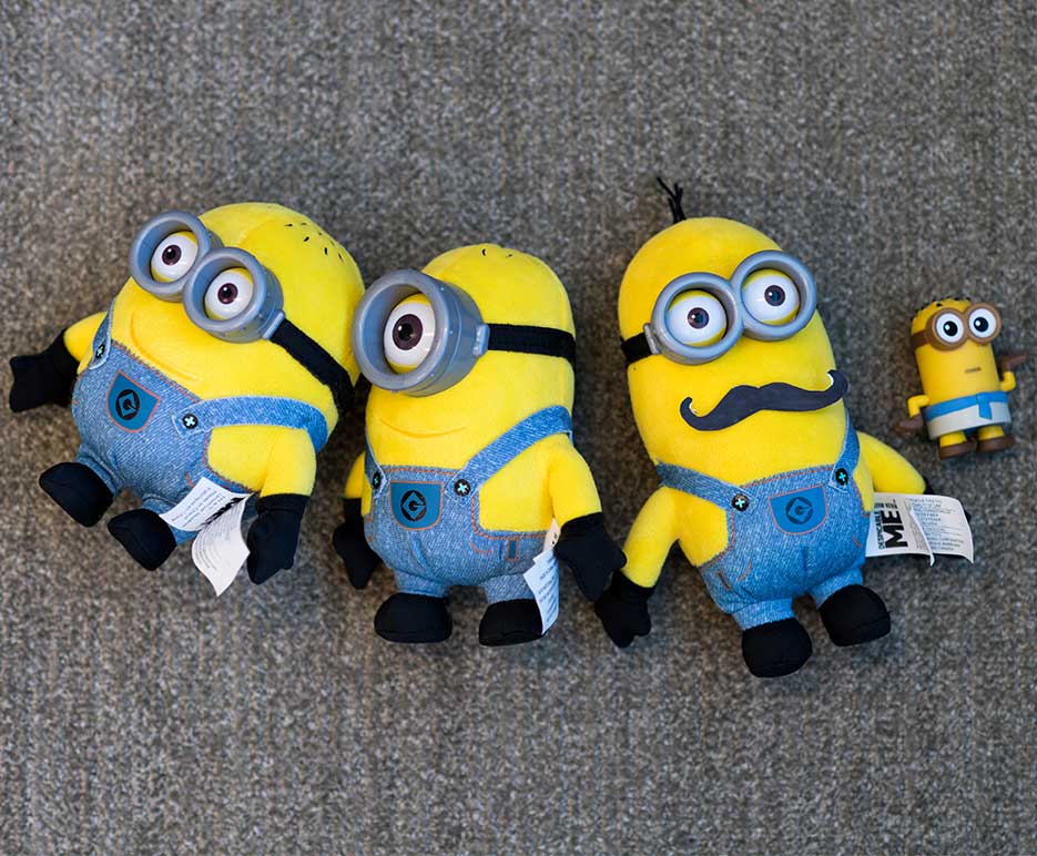 Plush Despicable Me Minions dolls in the office of Boston University School of Law Dean Maureen O'Rourke
