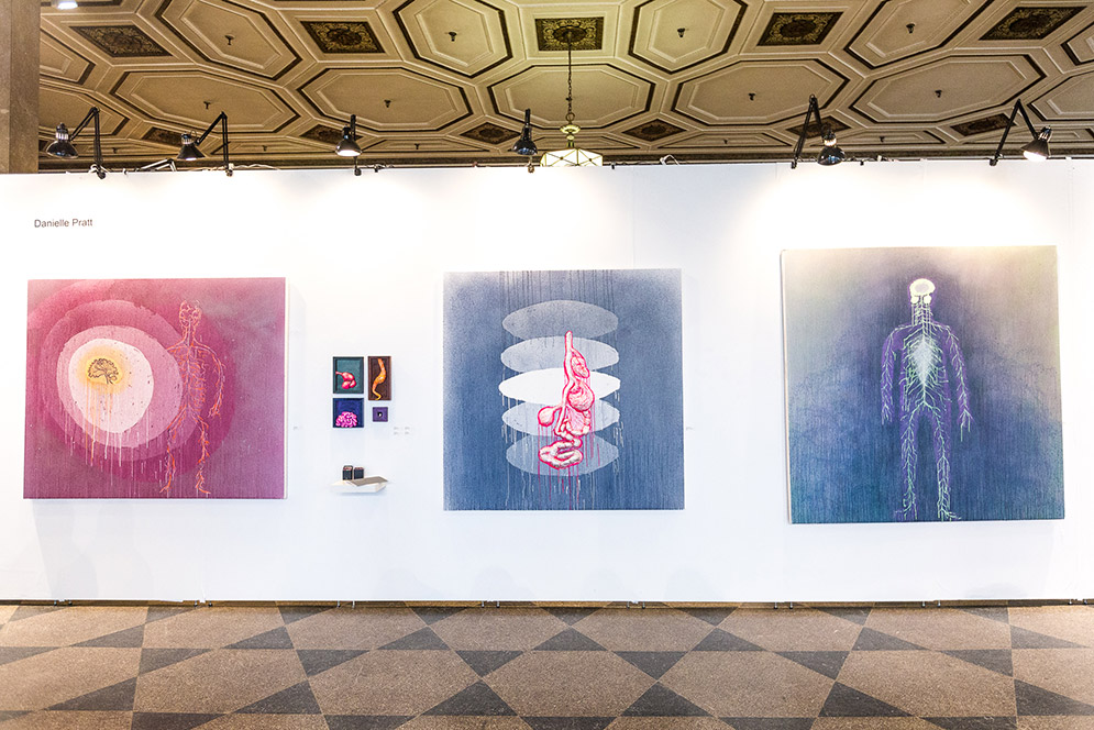 Sparkle Bits (right), acrylic on canvas, by Danielle Pratt (CFA’17) is one of the pieces on view in this year’s BFA Thesis Exhibition.