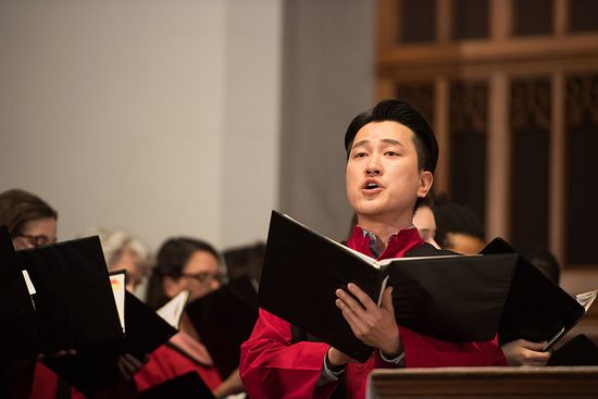 Marsh Chapel choir member Junhan Choi singing solo